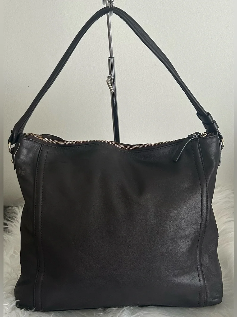 Kate Spade Brown Leather Hobo Shoulder Bag Large Dual Pocket Purse
